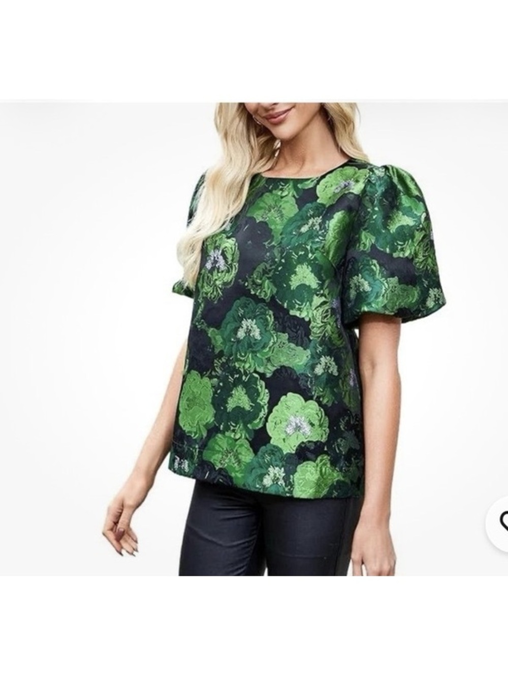NWOT Tuckernuck Pomander Place Green Floral Jacquard Puff Sleeve Blouse XL